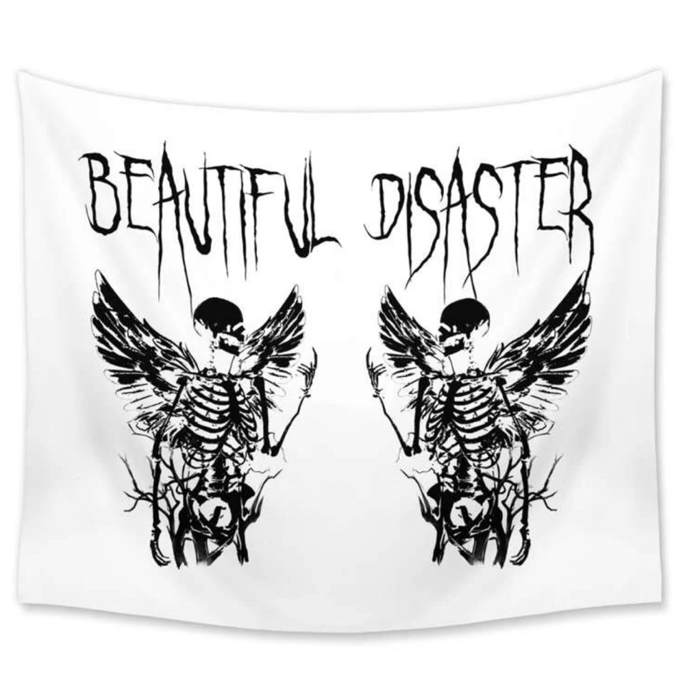 BOGO Skeleton with wings beautiful disaster black and white tapestry poster emo